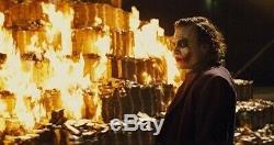 2-Dark knight burnt money screen used w Copy COA Batman movie prop bill Joker