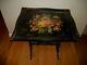Antique Tole Fire Screen Table Wood Hand Painted Floral 1920's Cottage Estate