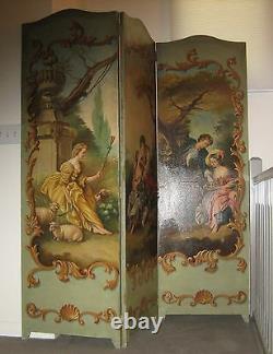 Antique French Toile Romantic 3 panel canvas screen
