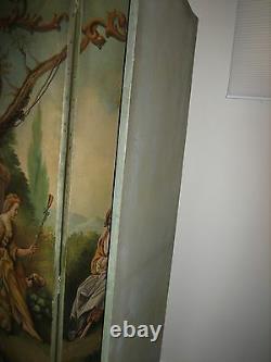 Antique French Toile Romantic 3 panel canvas screen