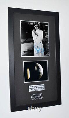 CARRIE FISHER Signed Rare STAR WARS IV Screen-Used Prop DEATH STAR COA Frame DVD
