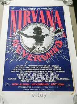 NIRVANA Original 1992 Australian Tour Screen Print Poster Rare Kurt Cobain
