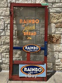 Rare 30-40s ORIGINAL RAINBO is good Bread Grocery Store SCREEN DOOR & Push Signs