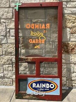 Rare 30-40s ORIGINAL RAINBO is good Bread Grocery Store SCREEN DOOR & Push Signs