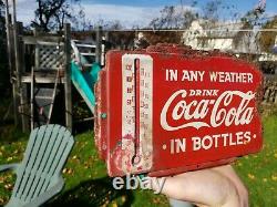 Very Rare 1930s Coca Cola Screen Door Thermometer Tin Sign As Found Coke Soda