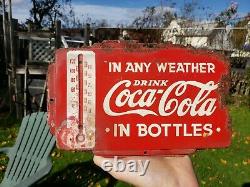 Very Rare 1930s Coca Cola Screen Door Thermometer Tin Sign As Found Coke Soda