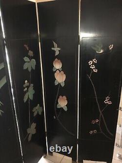 Vintage Chinese Room Divider Screen Hand Carved Wood 4 Panel