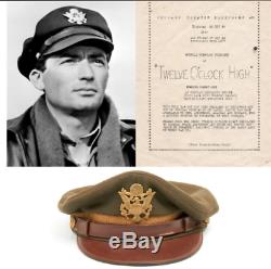 WWII Gregory Peck TWELVE O'CLOCK HIGH Movie Screen Worn Army Officer Cap & Paper