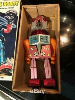 X-70 Tulip Head Tin Robot Made In Japan By TN With Original Box TV Camera Screen